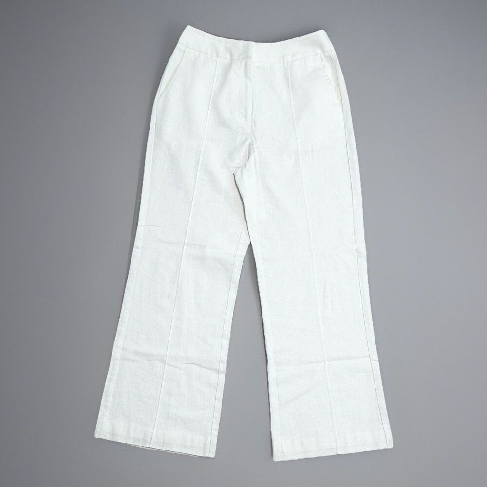 Linen Wide-Leg Dress Pants White Pockets Womens Casual Solid Small